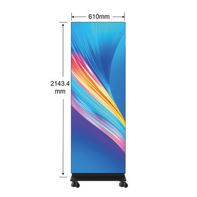 P0.9 LED Poster Display Die-casting AL Ultra Thin 610×2143.4mm With 4 Wheels